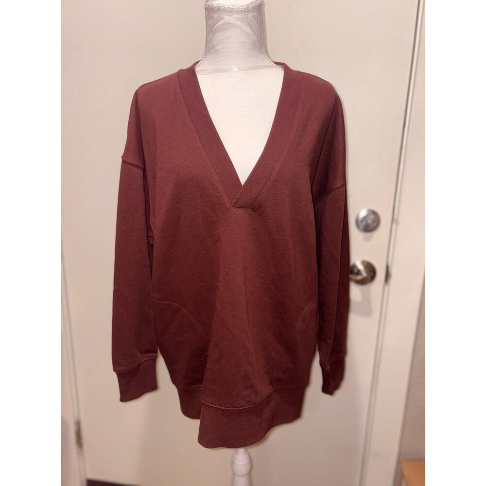 Brown Champion Tunic Style V Neck Sweatshirt Oversized XS NEW with Tags